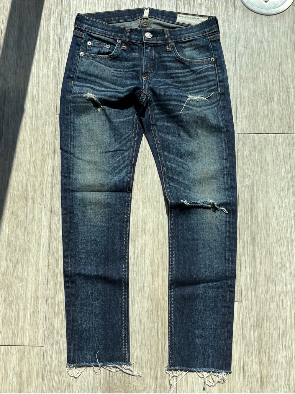 rag & bone Distressed Dark Blue Slim Straight Jeans